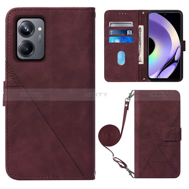 Custodia Portafoglio In Pelle Cover con Supporto Y02B per Realme 10 Pro 5G Rosso