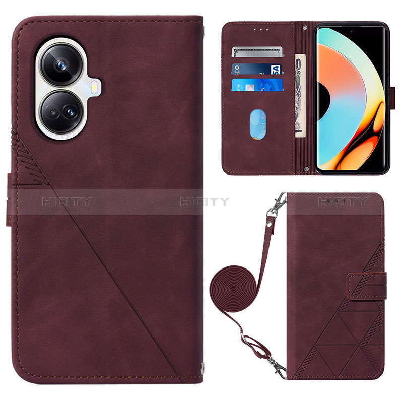 Custodia Portafoglio In Pelle Cover con Supporto Y02B per Realme 10 Pro+ Plus 5G Rosso