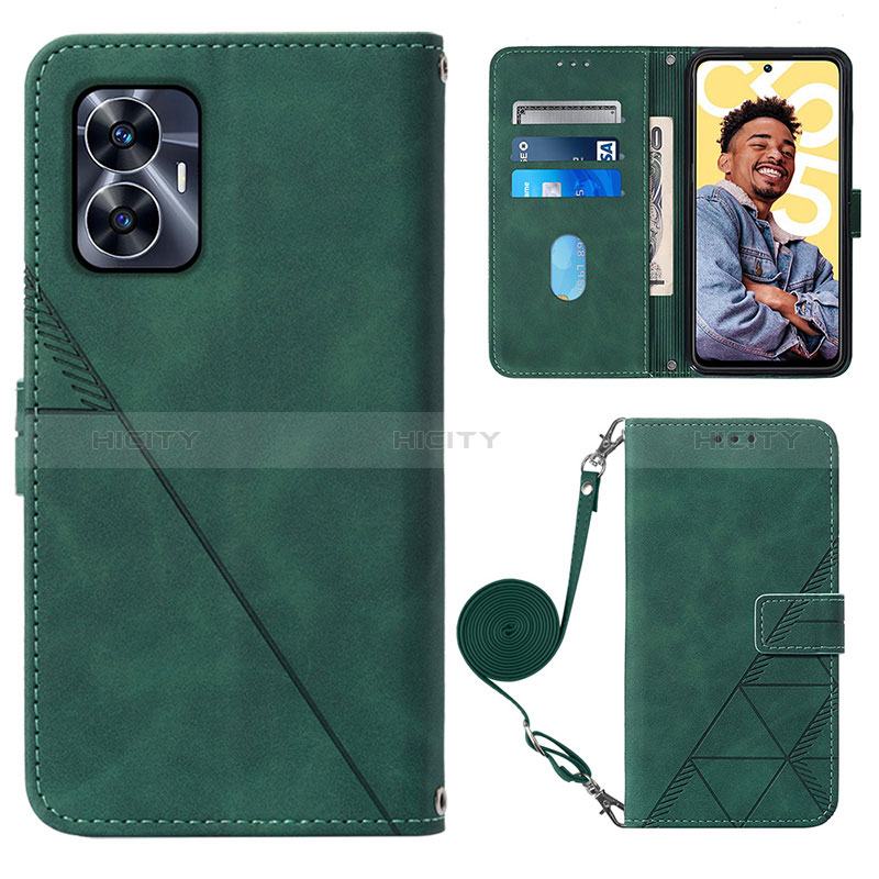 Custodia Portafoglio In Pelle Cover con Supporto Y02B per Realme Narzo N55 Verde