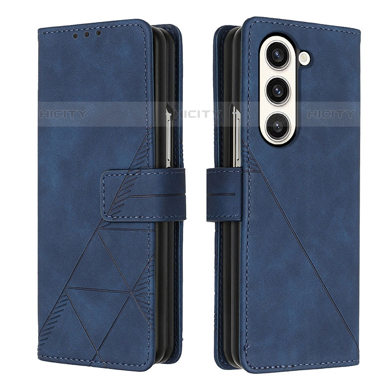 Custodia Portafoglio In Pelle Cover con Supporto Y02B per Samsung Galaxy Z Fold5 5G Blu