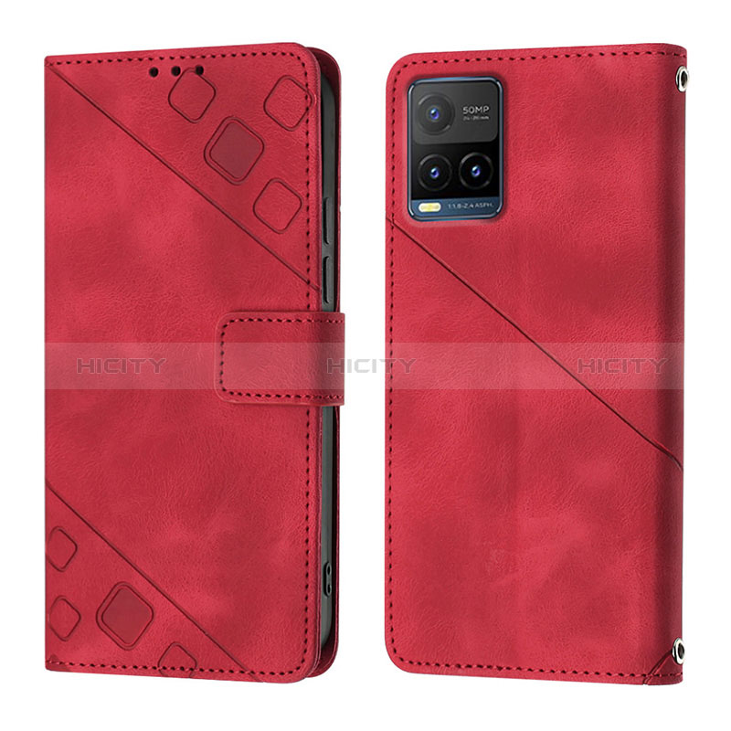 Custodia Portafoglio In Pelle Cover con Supporto Y02B per Vivo Y21 Rosso