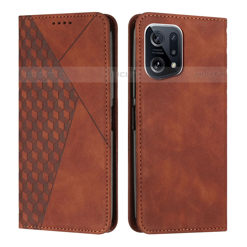 Custodia Portafoglio In Pelle Cover con Supporto Y02X per Oppo Find X5 Pro 5G Marrone