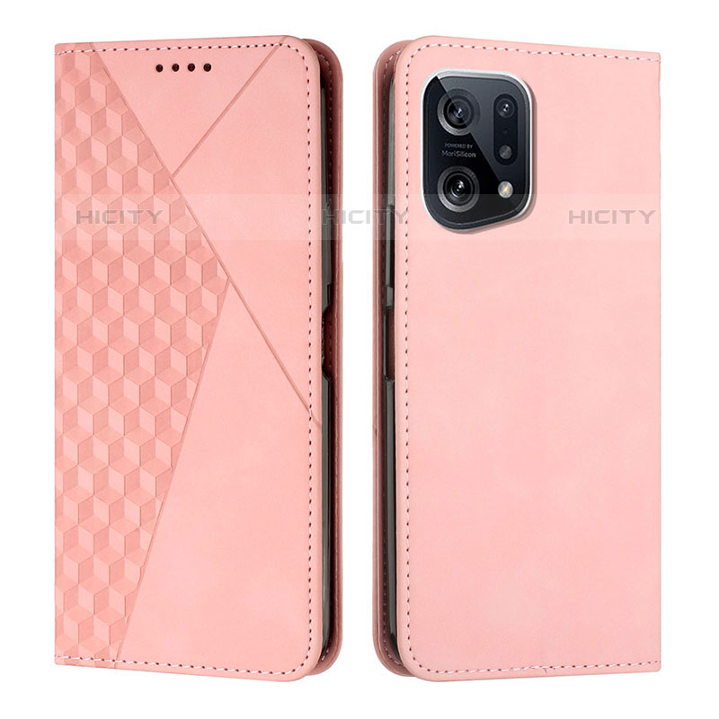 Custodia Portafoglio In Pelle Cover con Supporto Y02X per Oppo Find X5 Pro 5G Oro Rosa