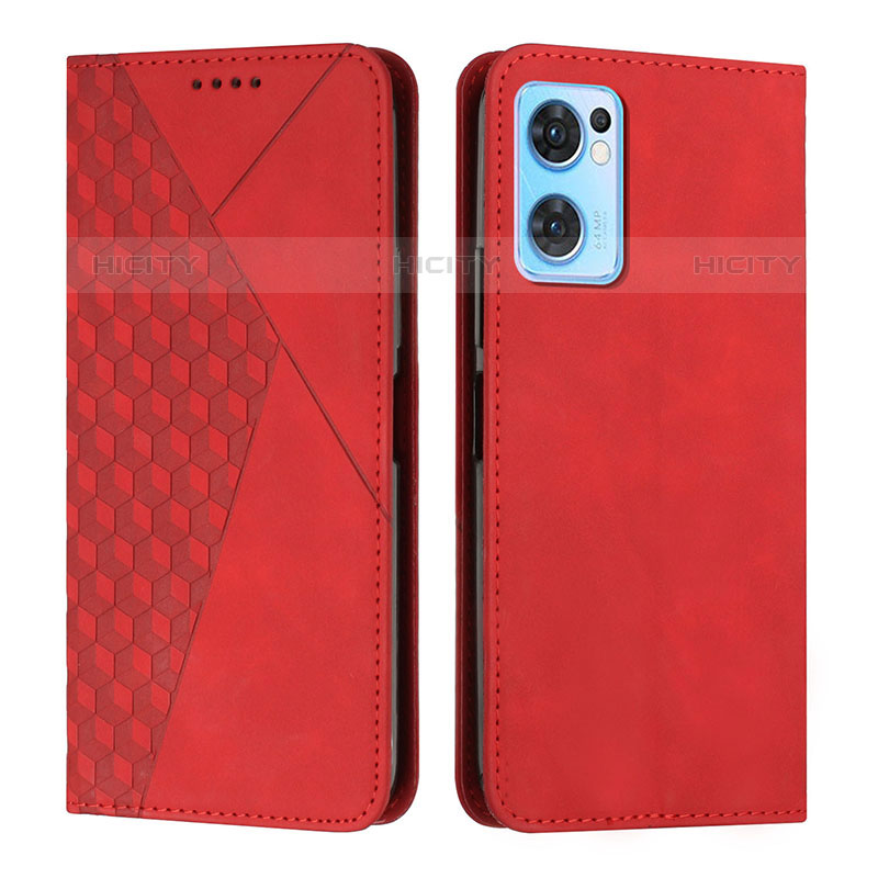 Custodia Portafoglio In Pelle Cover con Supporto Y02X per Oppo Reno7 5G Rosso