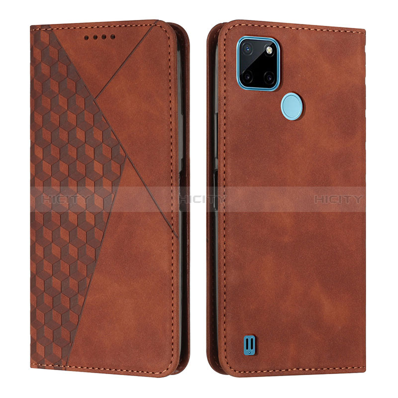 Custodia Portafoglio In Pelle Cover con Supporto Y02X per Realme C25Y India Marrone