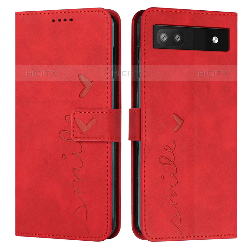 Custodia Portafoglio In Pelle Cover con Supporto Y03X per Google Pixel 6a 5G Rosso