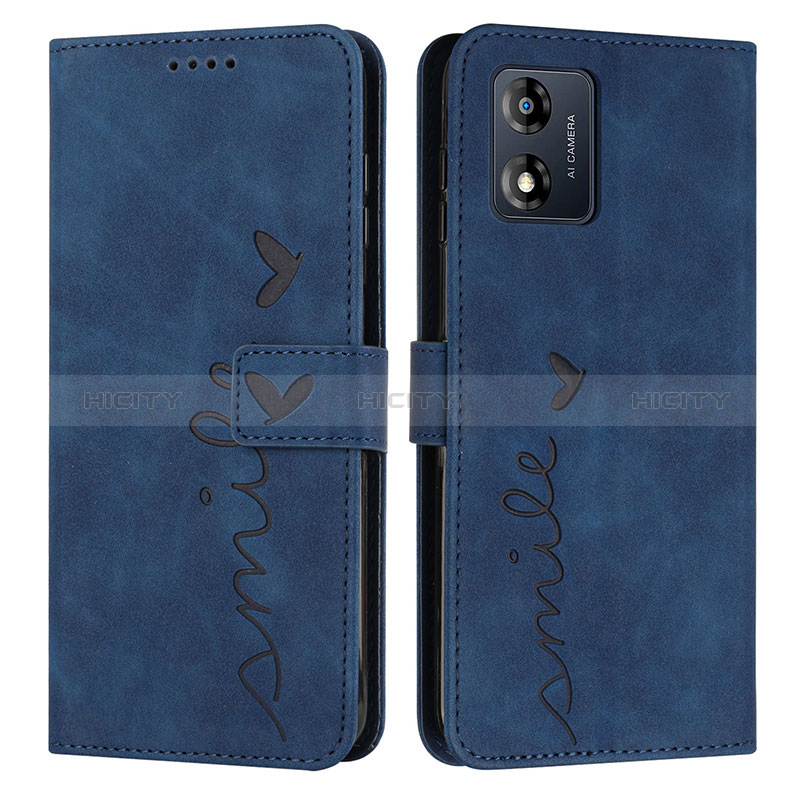 Custodia Portafoglio In Pelle Cover con Supporto Y03X per Motorola Moto E13 Blu