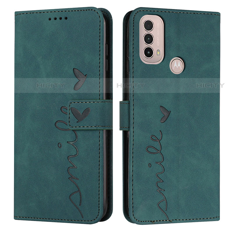 Custodia Portafoglio In Pelle Cover con Supporto Y03X per Motorola Moto E20 Verde