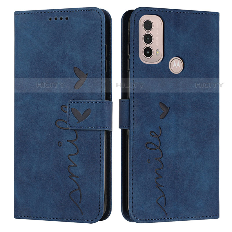 Custodia Portafoglio In Pelle Cover con Supporto Y03X per Motorola Moto E40 Blu