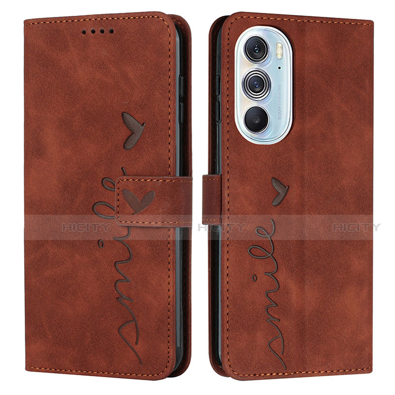 Custodia Portafoglio In Pelle Cover con Supporto Y03X per Motorola Moto Edge 30 Pro 5G Marrone