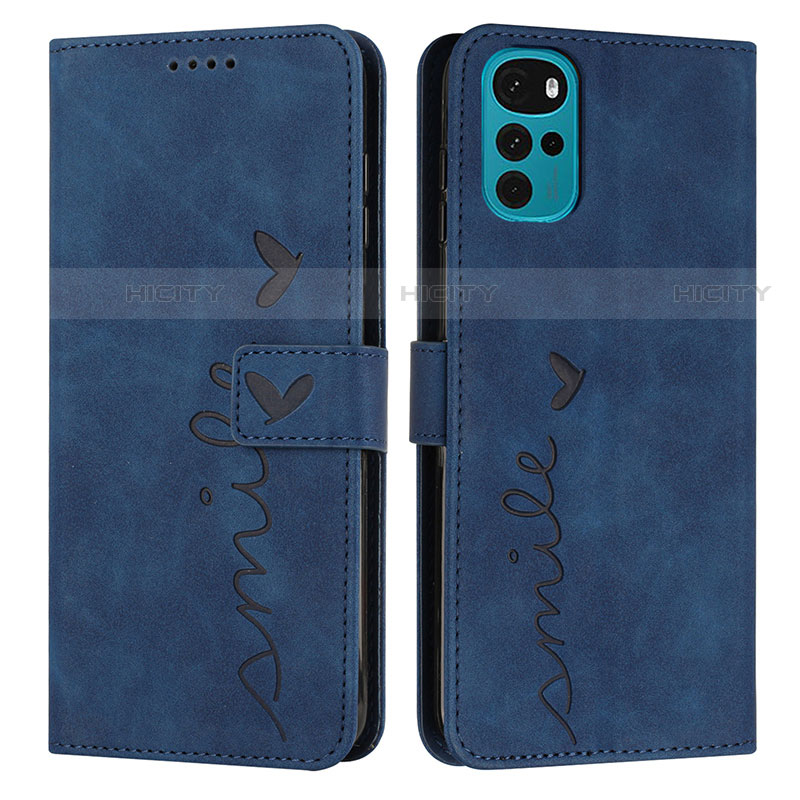 Custodia Portafoglio In Pelle Cover con Supporto Y03X per Motorola Moto G22 Blu