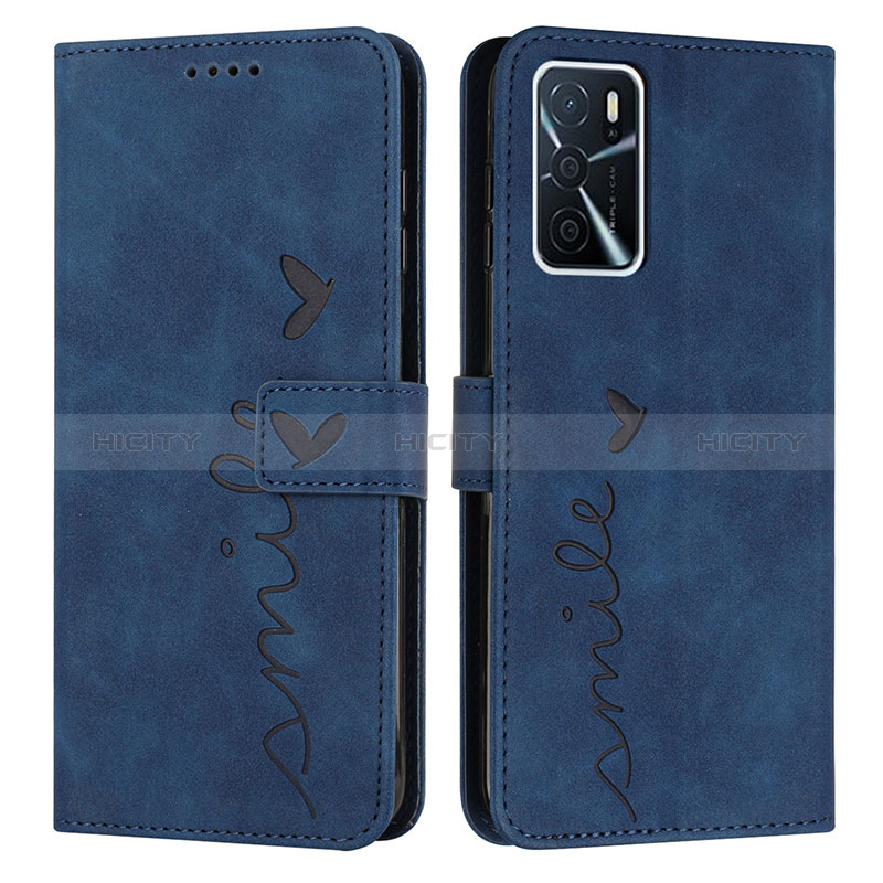 Custodia Portafoglio In Pelle Cover con Supporto Y03X per Oppo A16 Blu