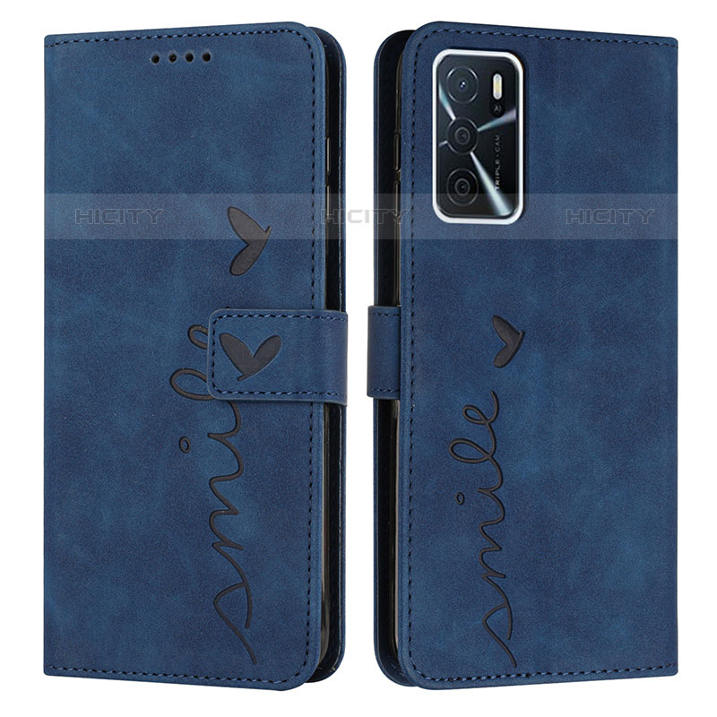 Custodia Portafoglio In Pelle Cover con Supporto Y03X per Oppo A16s Blu