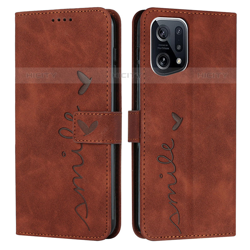 Custodia Portafoglio In Pelle Cover con Supporto Y03X per Oppo Find X5 Pro 5G Marrone