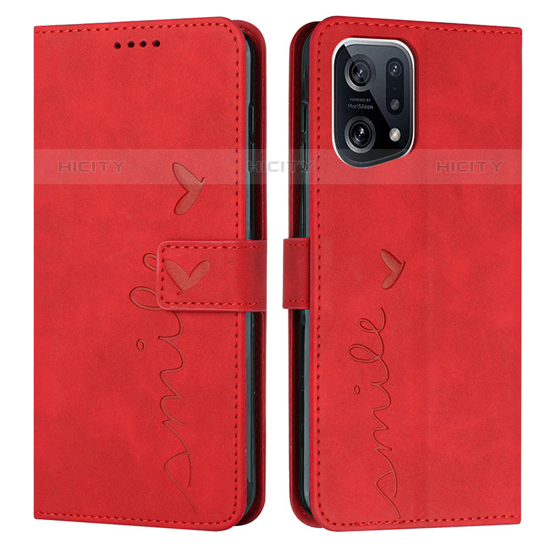 Custodia Portafoglio In Pelle Cover con Supporto Y03X per Oppo Find X5 Pro 5G Rosso