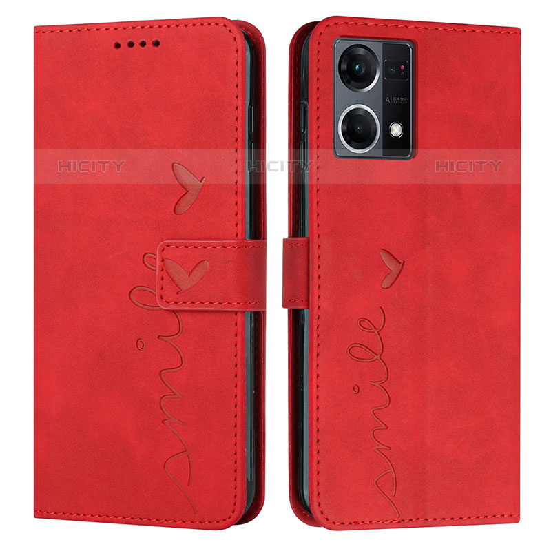 Custodia Portafoglio In Pelle Cover con Supporto Y03X per Oppo Reno7 4G Rosso