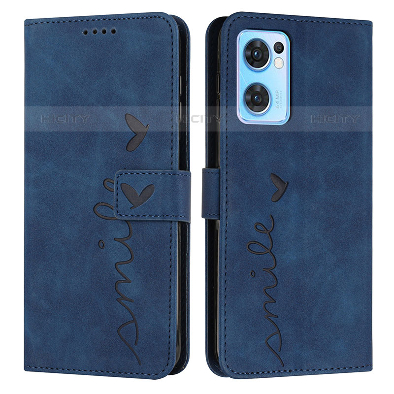 Custodia Portafoglio In Pelle Cover con Supporto Y03X per Oppo Reno7 5G Blu