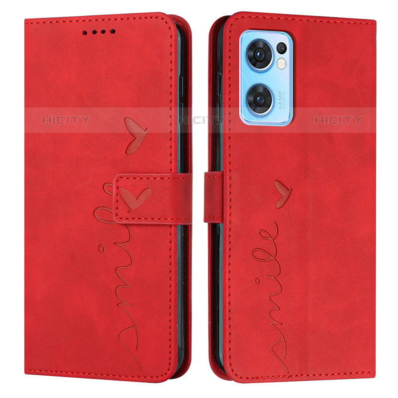 Custodia Portafoglio In Pelle Cover con Supporto Y03X per Oppo Reno7 5G Rosso