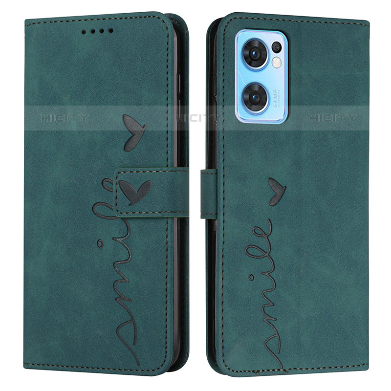 Custodia Portafoglio In Pelle Cover con Supporto Y03X per Oppo Reno7 5G Verde