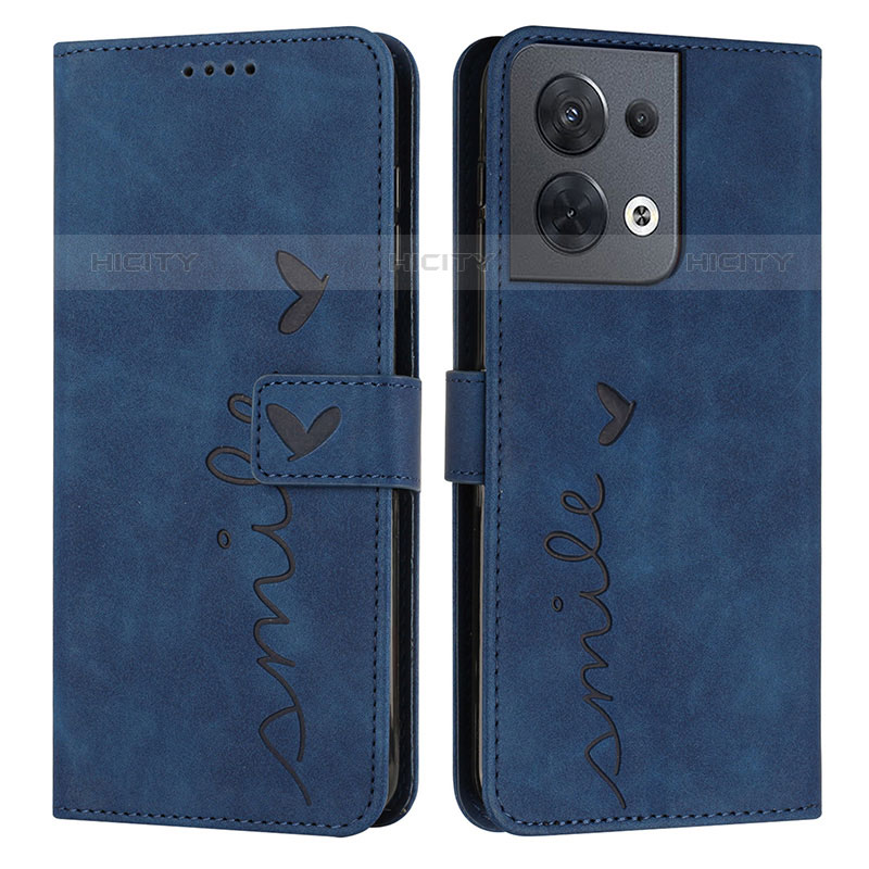 Custodia Portafoglio In Pelle Cover con Supporto Y03X per Oppo Reno8 5G Blu