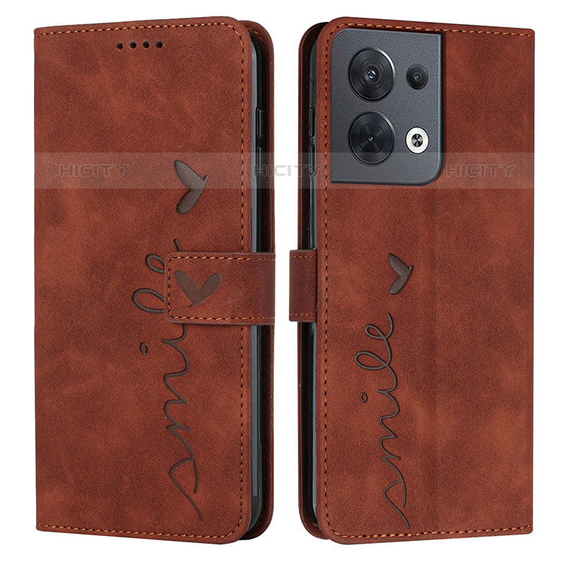 Custodia Portafoglio In Pelle Cover con Supporto Y03X per Oppo Reno8 5G Marrone