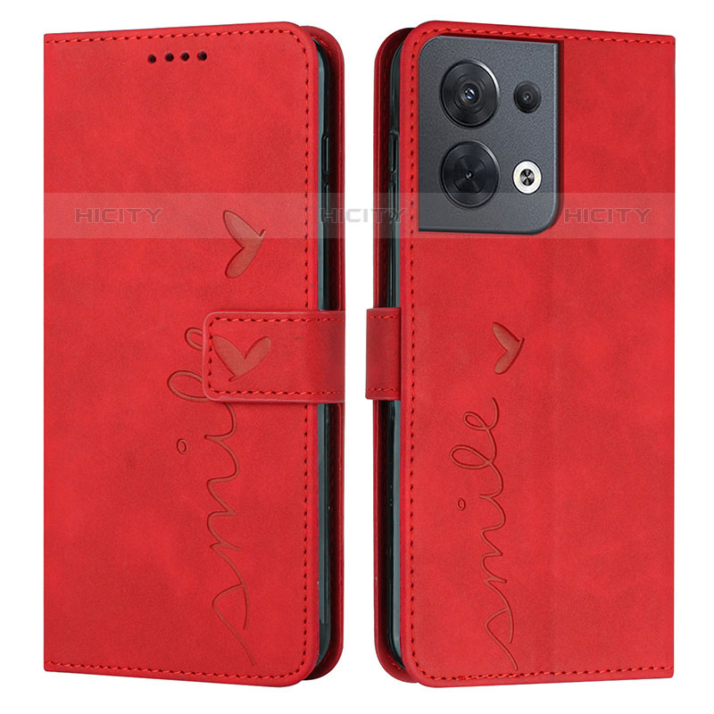 Custodia Portafoglio In Pelle Cover con Supporto Y03X per Oppo Reno8 5G Rosso