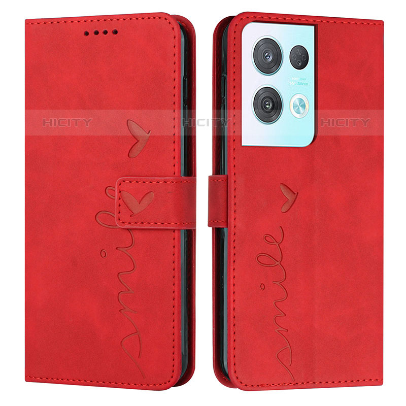 Custodia Portafoglio In Pelle Cover con Supporto Y03X per Oppo Reno8 Pro 5G Rosso