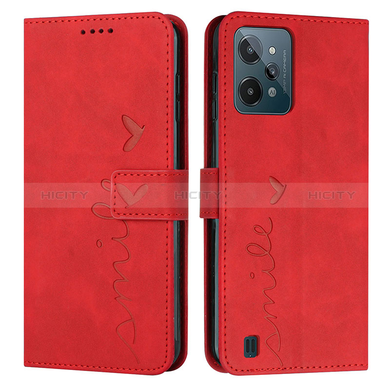 Custodia Portafoglio In Pelle Cover con Supporto Y03X per Realme C31 Rosso