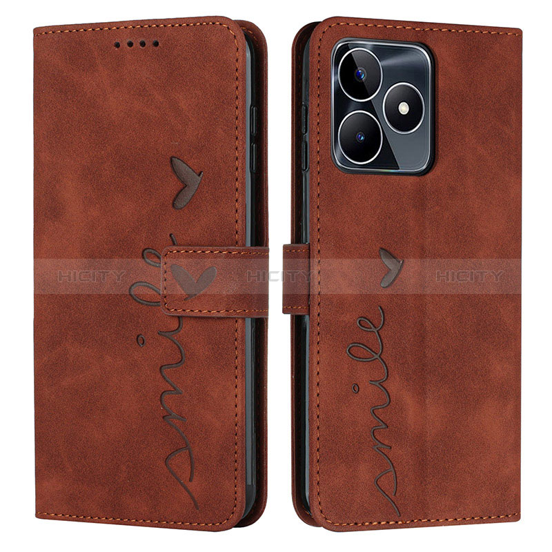 Custodia Portafoglio In Pelle Cover con Supporto Y03X per Realme C53 India Marrone