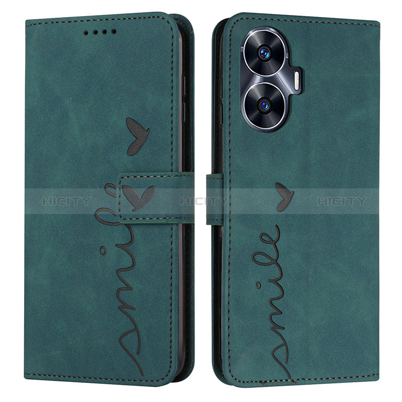 Custodia Portafoglio In Pelle Cover con Supporto Y03X per Realme Narzo N55 Verde