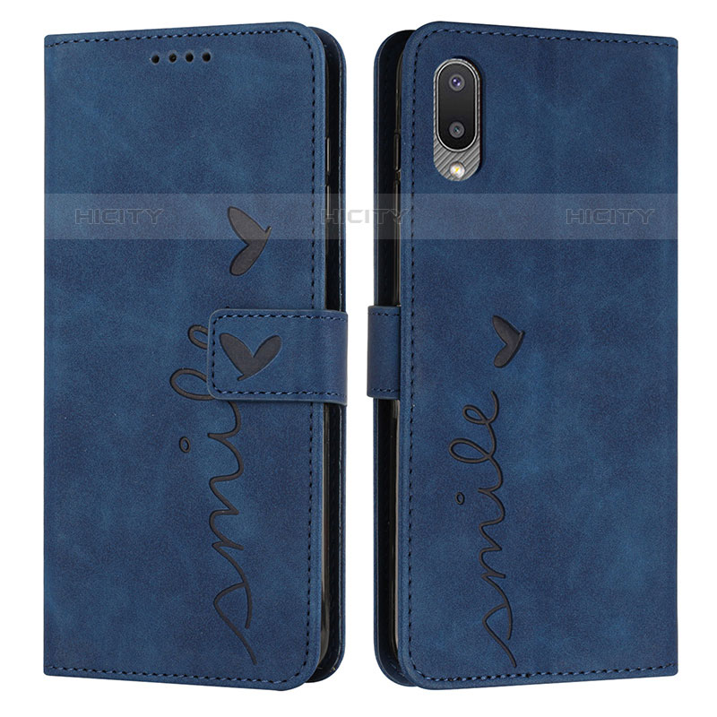 Custodia Portafoglio In Pelle Cover con Supporto Y03X per Samsung Galaxy M02 Blu