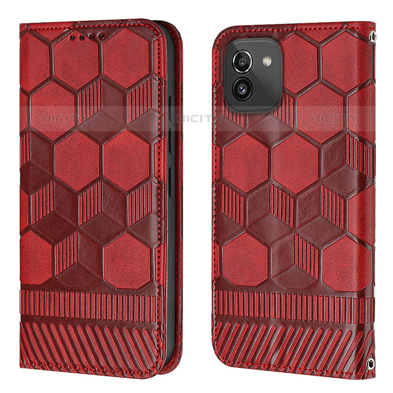 Custodia Portafoglio In Pelle Cover con Supporto Y04B per Samsung Galaxy A03 Rosso