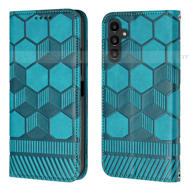 Custodia Portafoglio In Pelle Cover con Supporto Y04B per Samsung Galaxy A04s Ciano