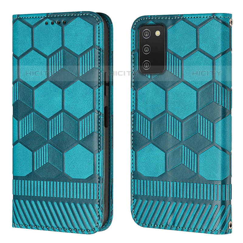 Custodia Portafoglio In Pelle Cover con Supporto Y04B per Samsung Galaxy M02s Ciano