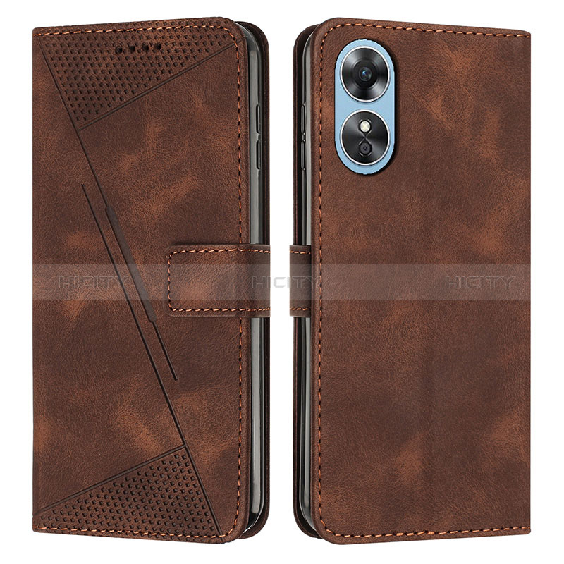 Custodia Portafoglio In Pelle Cover con Supporto Y07X per Oppo A17 Marrone