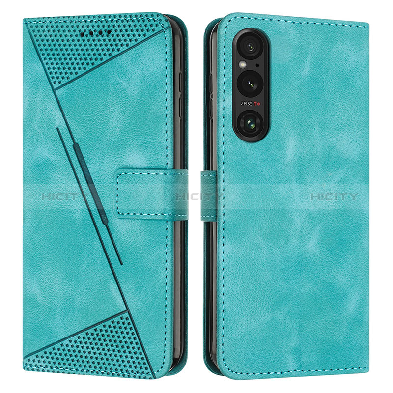 Custodia Portafoglio In Pelle Cover con Supporto Y07X per Sony Xperia 1 V Verde