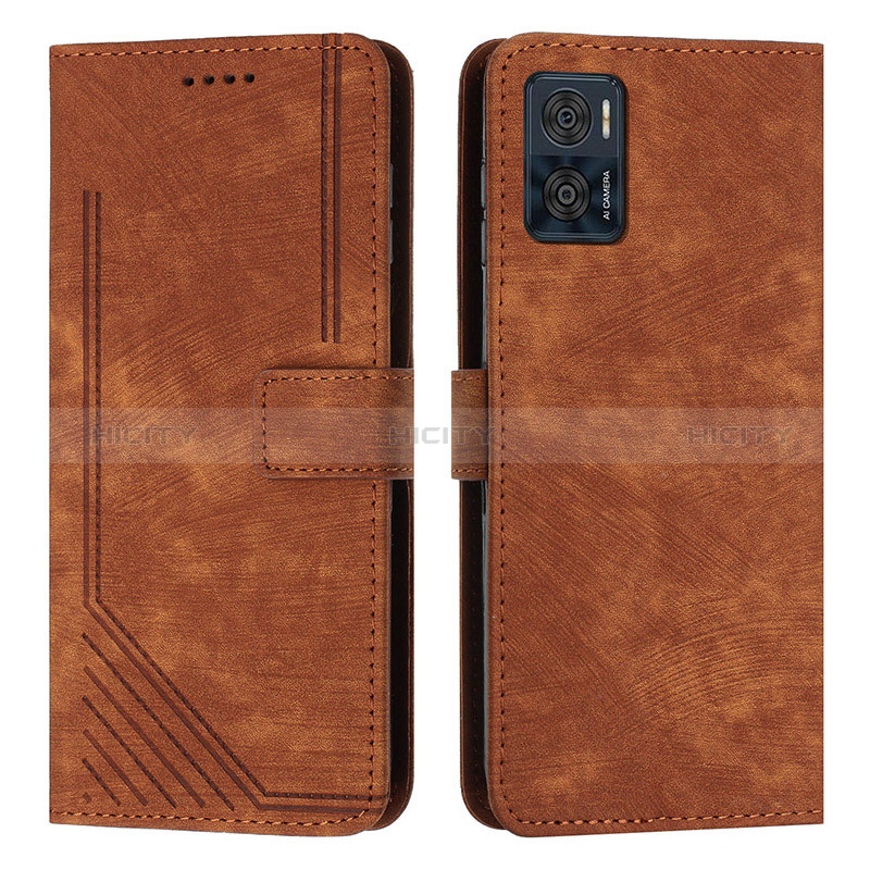 Custodia Portafoglio In Pelle Cover con Supporto Y08X per Motorola Moto E22 Marrone