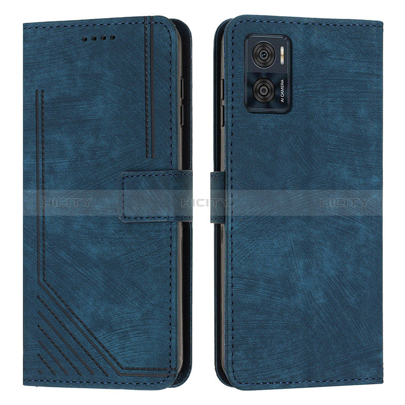 Custodia Portafoglio In Pelle Cover con Supporto Y08X per Motorola Moto E22i Blu