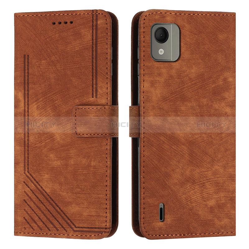 Custodia Portafoglio In Pelle Cover con Supporto Y08X per Nokia C110 Marrone