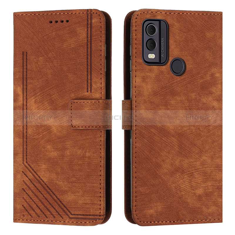 Custodia Portafoglio In Pelle Cover con Supporto Y08X per Nokia C22 Marrone