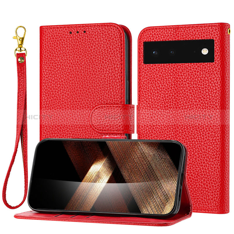 Custodia Portafoglio In Pelle Cover con Supporto Y09X per Google Pixel 6 5G Rosso