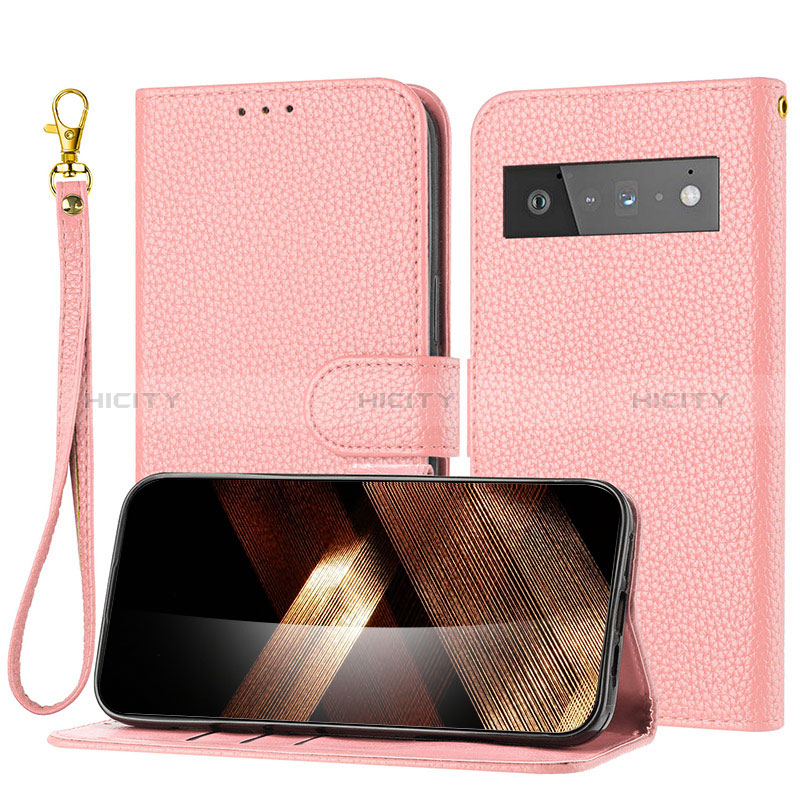 Custodia Portafoglio In Pelle Cover con Supporto Y09X per Google Pixel 6 Pro 5G Oro Rosa