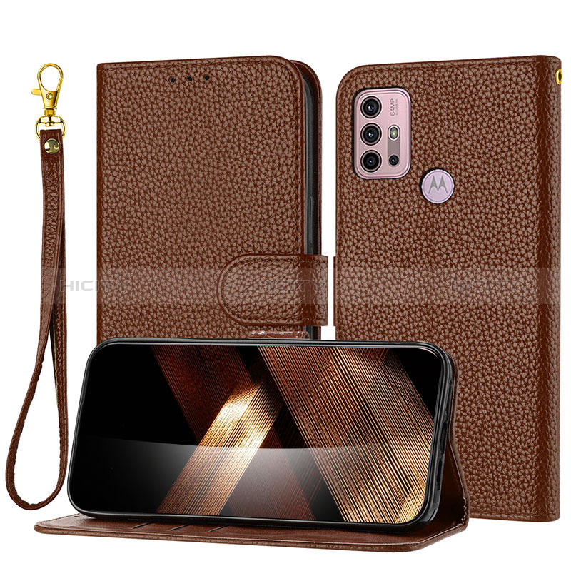 Custodia Portafoglio In Pelle Cover con Supporto Y09X per Motorola Moto G30 Marrone