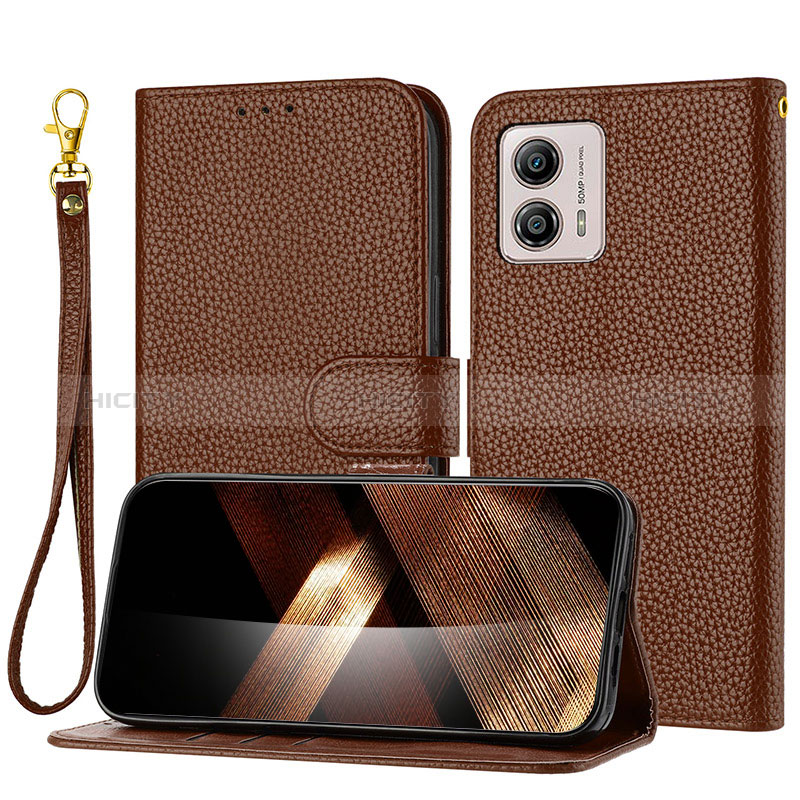 Custodia Portafoglio In Pelle Cover con Supporto Y09X per Motorola Moto G53j 5G Marrone