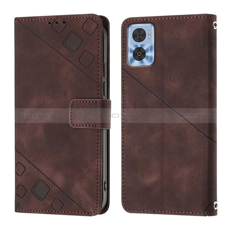 Custodia Portafoglio In Pelle Cover con Supporto YB1 per Motorola Moto E22 Marrone