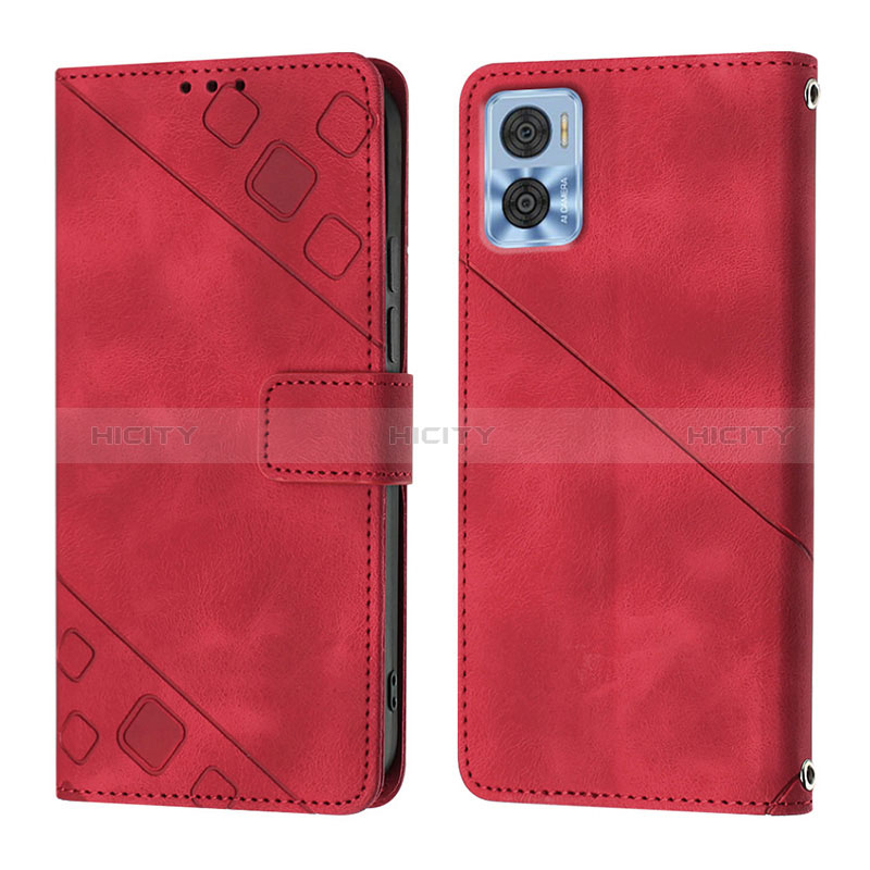 Custodia Portafoglio In Pelle Cover con Supporto YB1 per Motorola Moto E22 Rosso