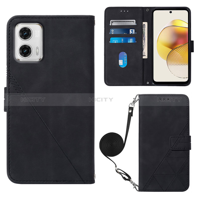 Custodia Portafoglio In Pelle Cover con Supporto YB1 per Motorola Moto G73 5G Nero