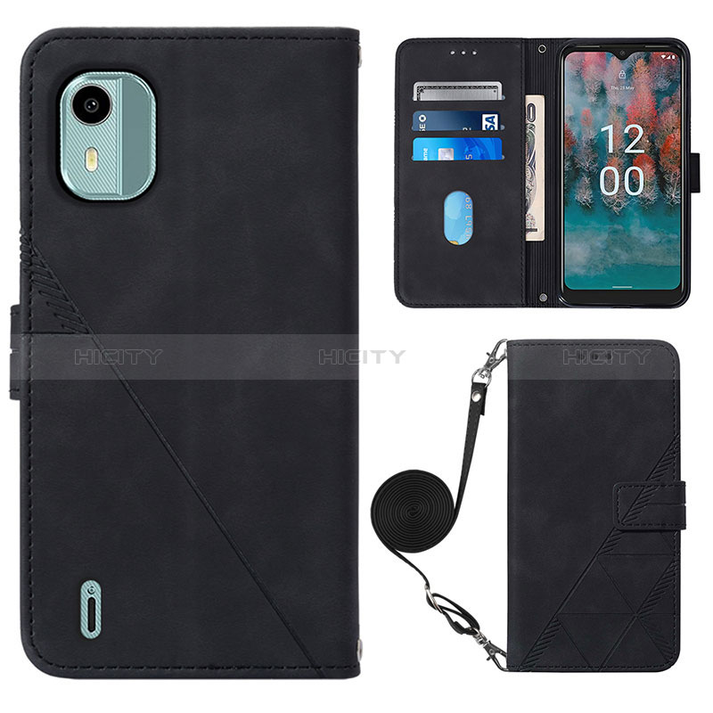 Custodia Portafoglio In Pelle Cover con Supporto YB1 per Nokia C12 Nero