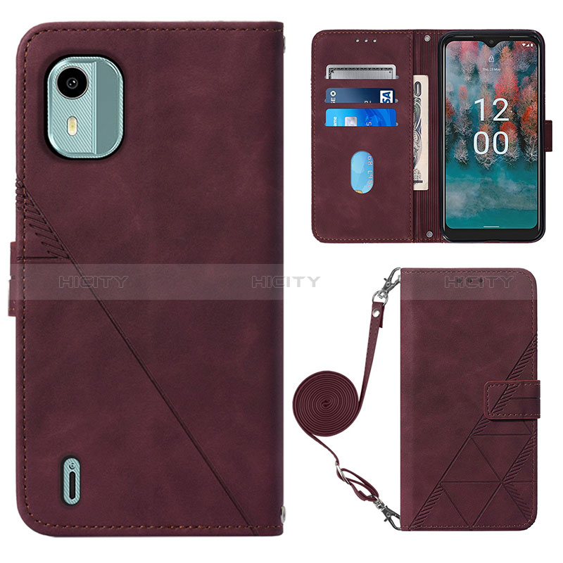 Custodia Portafoglio In Pelle Cover con Supporto YB1 per Nokia C12 Plus Rosso