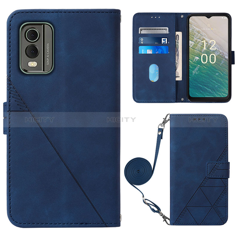 Custodia Portafoglio In Pelle Cover con Supporto YB1 per Nokia C210 Blu